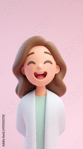 Smiling Cartoon Doctor in White Coat with Pink Background.