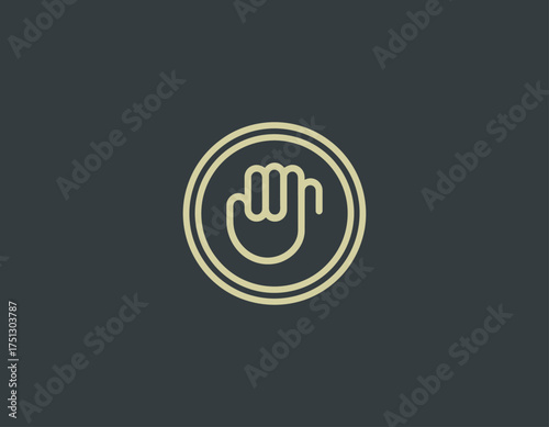 This image features a modern, minimalist hand symbol within a circular frame, conveying a stop or pause action, perfect for communication or safety themes.