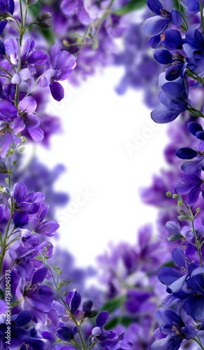 Vibrant Purple Flowers Create a Beautiful Border Around a White Background