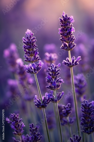 Beautiful Purple Lavender Flowers Bloom in a Serene Garden During Golden Hour