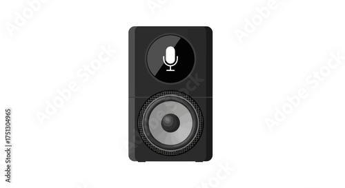Bild auf Leinwand Black Smart Speaker with Microphone Icon and Circular Speaker Grille