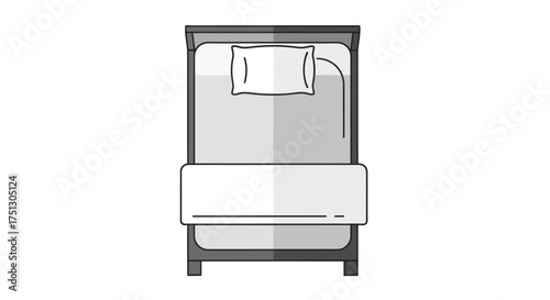 Overhead View of a Single Bed with Pillow and Blanket Illustration.