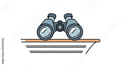 Binoculars on a Boat Illustration of Nautical Exploration Equipment.