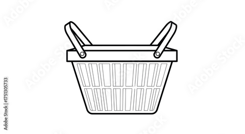 Simple Line Drawing of a Classic Shopping Basket with Handles.