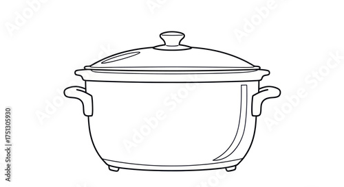 Outlined Cooking Pot with Lid and Handles Kitchenware Illustration.