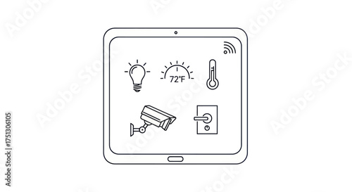 Smart Home Tablet Displaying Control Icons and Data.