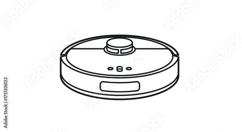 Robotic Vacuum Cleaner: Modern Cleaning Technology in Black and White Line Art.