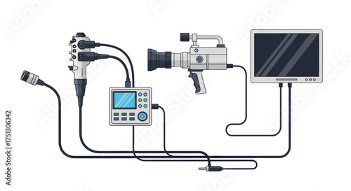 Medical Endoscope System with Camera and Monitor.