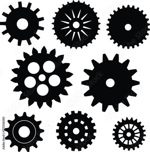 Black mechanical gears collection cogwheels machinery