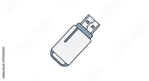 White USB Flash Drive with Silver Connector and Cap Detail.