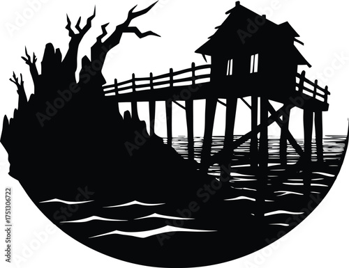 Haunted Pier With Broken Railings Silhouette
