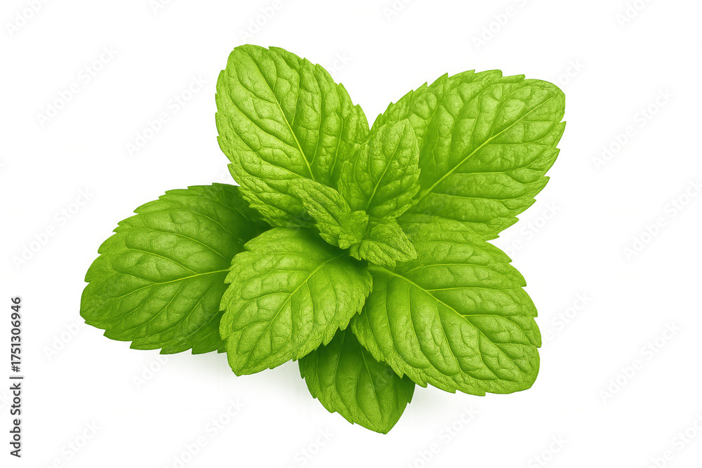 Naklejka premium Fresh green mint leaves, sprig of mentha piperita plant showing aromatherapy and culinary herb