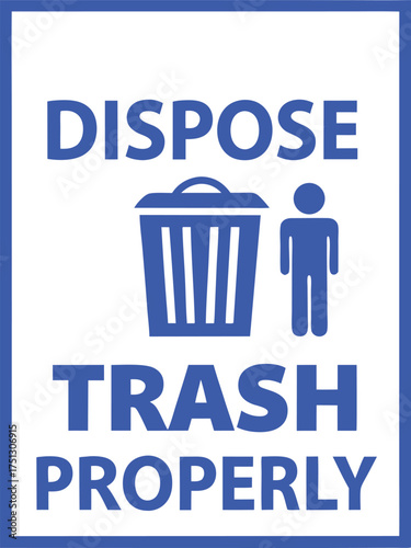 Blue trash bin person dispose sign vector