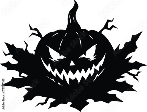 Pumpkin Monster Face Breaking Out Of Ground Silhouette