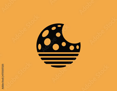 An abstract black sphere featuring an artistic dotted design and a bite taken out, symbolizing curiosity and creativity, perfect for modern art enthusiasts and graphic design.