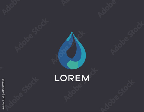 A dynamic and fluid water drop logo design for the Lorem brand, using vibrant colors to symbolize freshness, sustainability, and the essence of water.