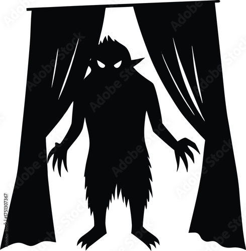 Scary Shadow Of Monster Behind Curtain Silhouette