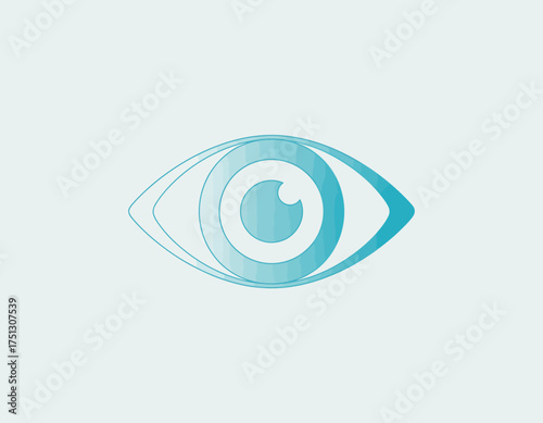 A simple yet striking minimalist logo design showcasing an eye shape that represents vision, perception, and insight, using soothing blue tones and clear lines.