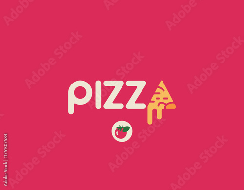 This bright and playful image showcases a pizza logo, combining fun typography and vibrant colors to create an inviting and appetizing visual concept perfect for food-related branding.