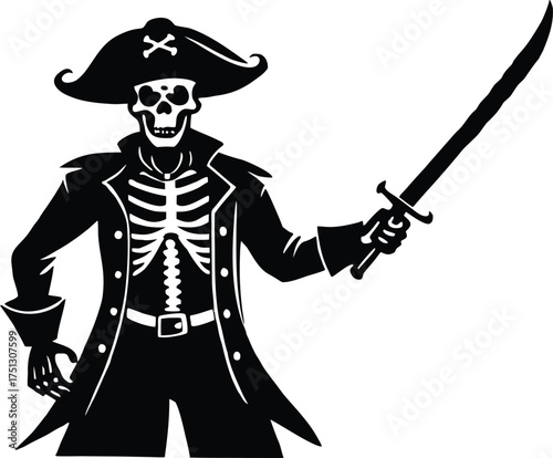 Skeleton Pirate Holding Sword Silhouette