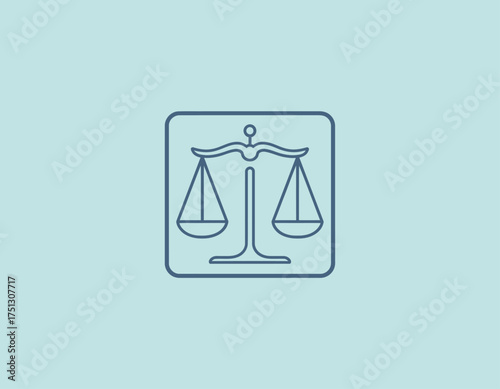 A minimalist scales of justice logo design in soft colors, symbolizing balance and fairness, ideal for law firms and organizations related to justice and equality.