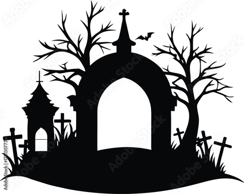 Spooky Graveyard Arch Entrance Silhouette