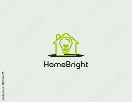 A modern logo featuring a house silhouette and a lightbulb, symbolizing home brightness and energy efficiency. Perfect for companies focusing on home improvements.