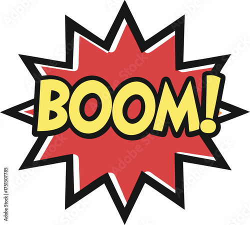 Yellow boom text on red explosion word comic