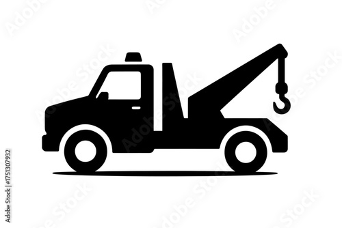 Silhouette of tow truck illustration with hook and wheels