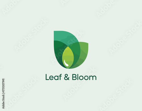 This image showcases a modern leaf and bloom logo designed for an eco-friendly brand, symbolizing nature, growth, and sustainability in a visually appealing manner.