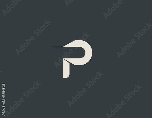 This image features a unique and modern letter 'P' logo design, utilizing clean lines and a minimalistic approach, symbolizing professionalism and creativity.