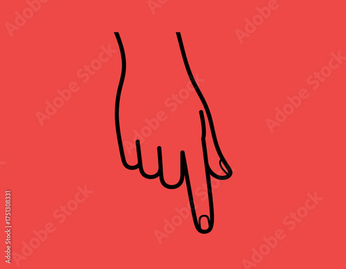 An inspiring illustration of a hand pointing, created using bold black lines, ideal for themes around communication, guidance, and artistic expression.