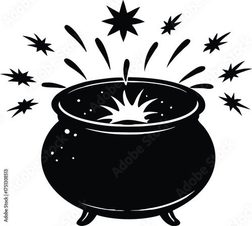 Witch Cauldron Exploding With Sparks Silhouette