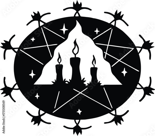 Witch Spell Circle With Candles Silhouette