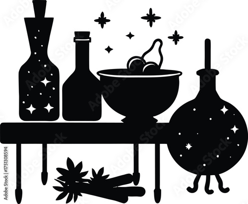 Witches Potion Ingredients Table Silhouette
