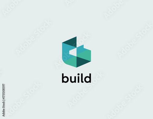 A sleek, modern logo combining geometric shapes that suggests a construction theme, perfect for branding a building or architecture firm in a fresh and innovative way.