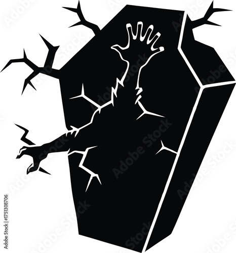 Zombie Arm Reaching Out Of Cracked Coffin Silhouette