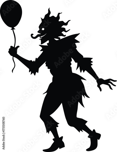 Zombie Clown Carrying Balloon Silhouette