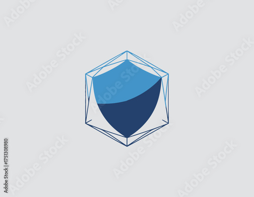 This image features a modern, geometric shield design rendered in varying shades of blue, symbolizing protection, trust, and security in a sleek artistic style.