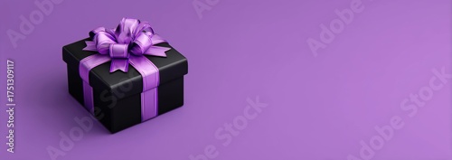 Gift Box With Purple Ribbon on a Vibrant Purple Background Ready for a Specia...