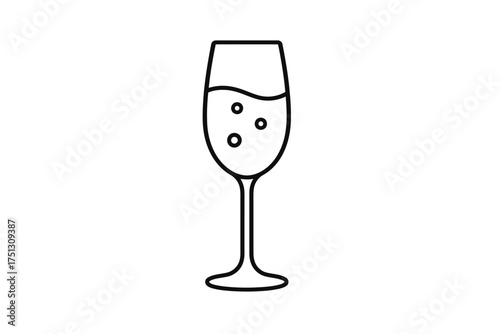 Minimalist outline of wine glass with sparkling bubbles