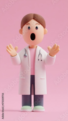 Surprised Doctor Cartoon Character with Stethoscope and Open Mouth.