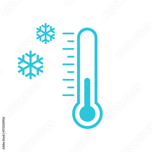 Freeze icon, Thermometer with snowflakes. Isolated on white background. Blue icon set.