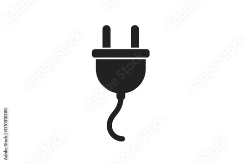 Simple black electrical plug icon on white background for design