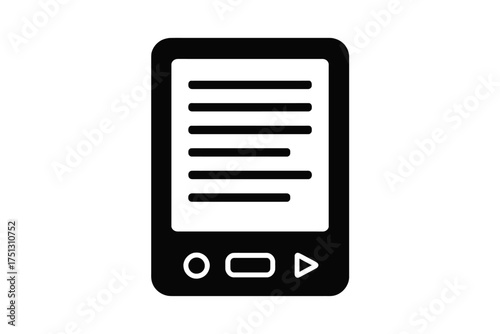 E-reader icon with screen and button symbols in black and white design
