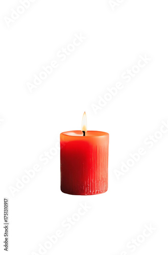 Burning red candle creating a cozy and warm atmosphere, for romantic, memorial or spiritual concepts, isolated on a transparent background.