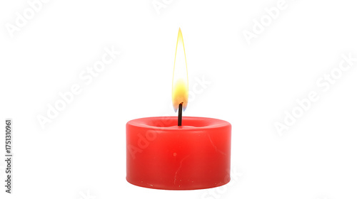 Bright red candle with a tall, brightly burning flame, for romantic, memorial or spiritual concepts, isolated on a transparent background.