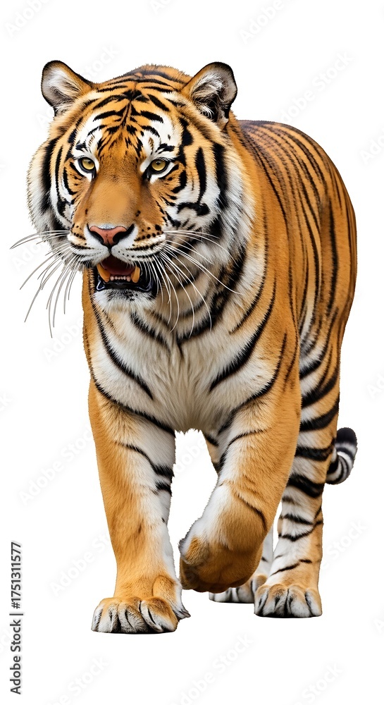 Fototapeta premium Majestic Tiger Strolling Forward with Intense Gaze.