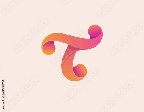 This image showcases a modern T letter design with elegant swirls, symbolizing creativity and sophistication. Perfect for brands seeking a stylish and contemporary identity.