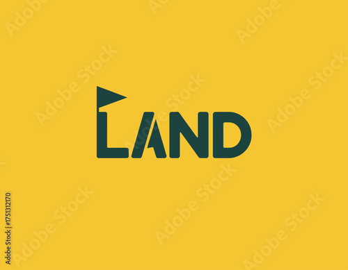 This logo emphasizes land and exploration with bold typography and a playful flag symbol, representing adventure, discovery, and outdoor activities.